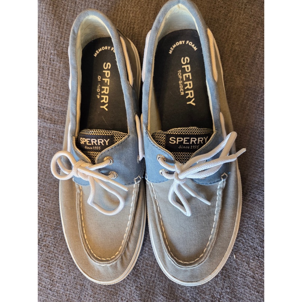 Sperry Top-Sider Boat Shoes Mens 10.5 Canvas Blue Grey Memory Foam Sneakers Deck - Picture 2 of 5